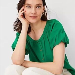 Ann Taylor Petite Bubble Sleeve Button Top
